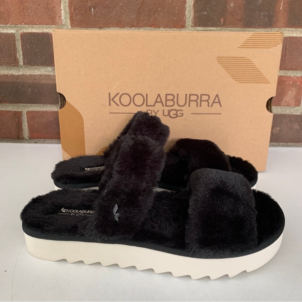 Koolaburra Womens Fuzz-On Faux Fur Slippers Platform Sandals Shoes US 8 M.